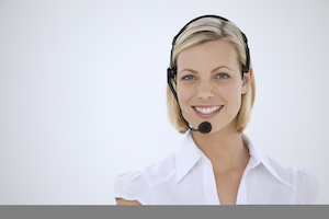 Woman on the phone with headset.