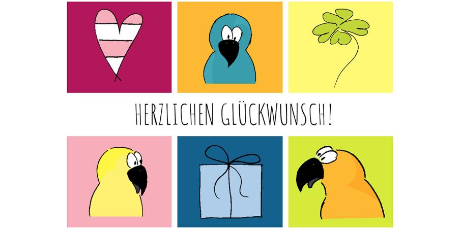 Geburtstagskarte mit Papageien