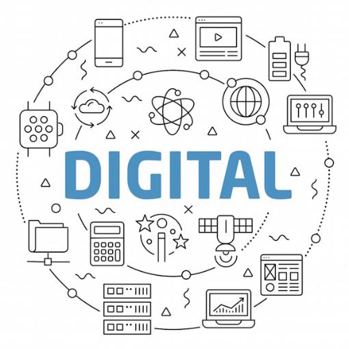 Illustration die verschiedene technische Werkzeuge enthält