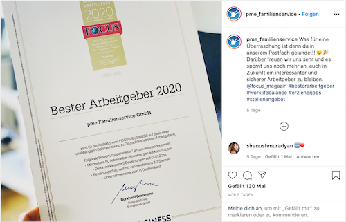 Auszeichnung Bester Arbeitgeber Instagram