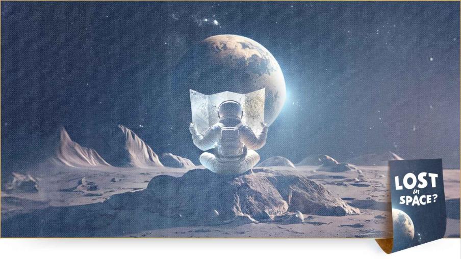zu sehen ist ein Astronaut, der in eine Landkarte schaut
